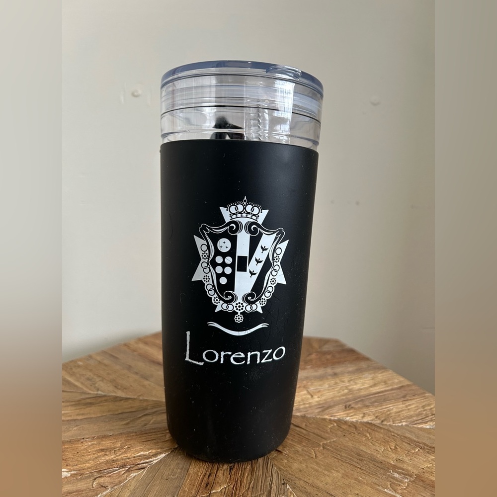 Lorenzo 32oz double wall acrylic Matte Black Silicone Straw Tumbler with Crest